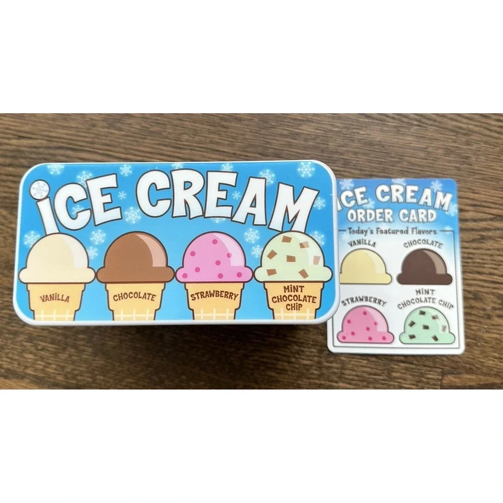 Melissa & Doug Wooden Ice Cream Play Set 4 Flavors 2 Cones Cup & Scooper